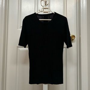 Black Ribbed Lettuce Sleeve Size XS Black Short Sleeve Shirt